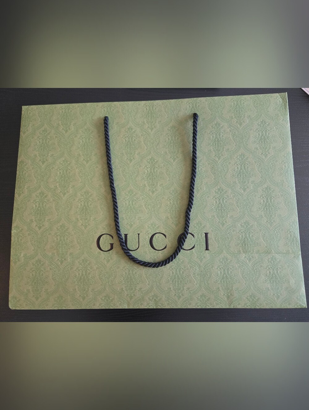 Gucci Green Patterned Shopping Bag with Black Rope Handles